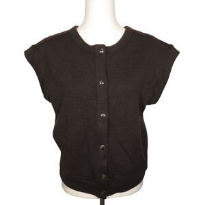 OGL Cozy Wool Blend Crew Neck Side Pocket Button Up Sweater Dark Brown Sz Medium